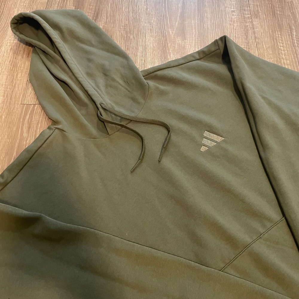Adidas Mens Hoodie Size Large Olive Green Cotton Blend Fleece Pullover Logo